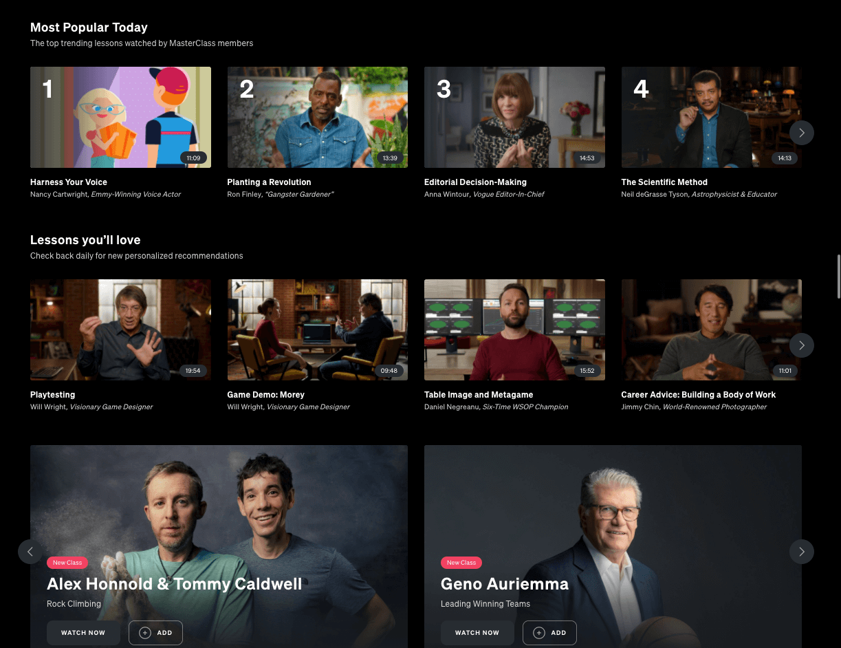 Screenshot of MasterClass 2025 interface